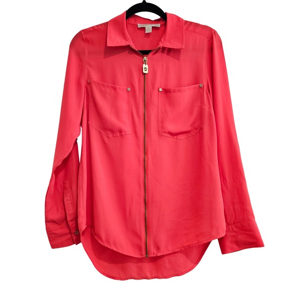 Michael Kors Tops - MICHAEL KORS Womens Coral Zip Front Shirt Blouse Top Size S